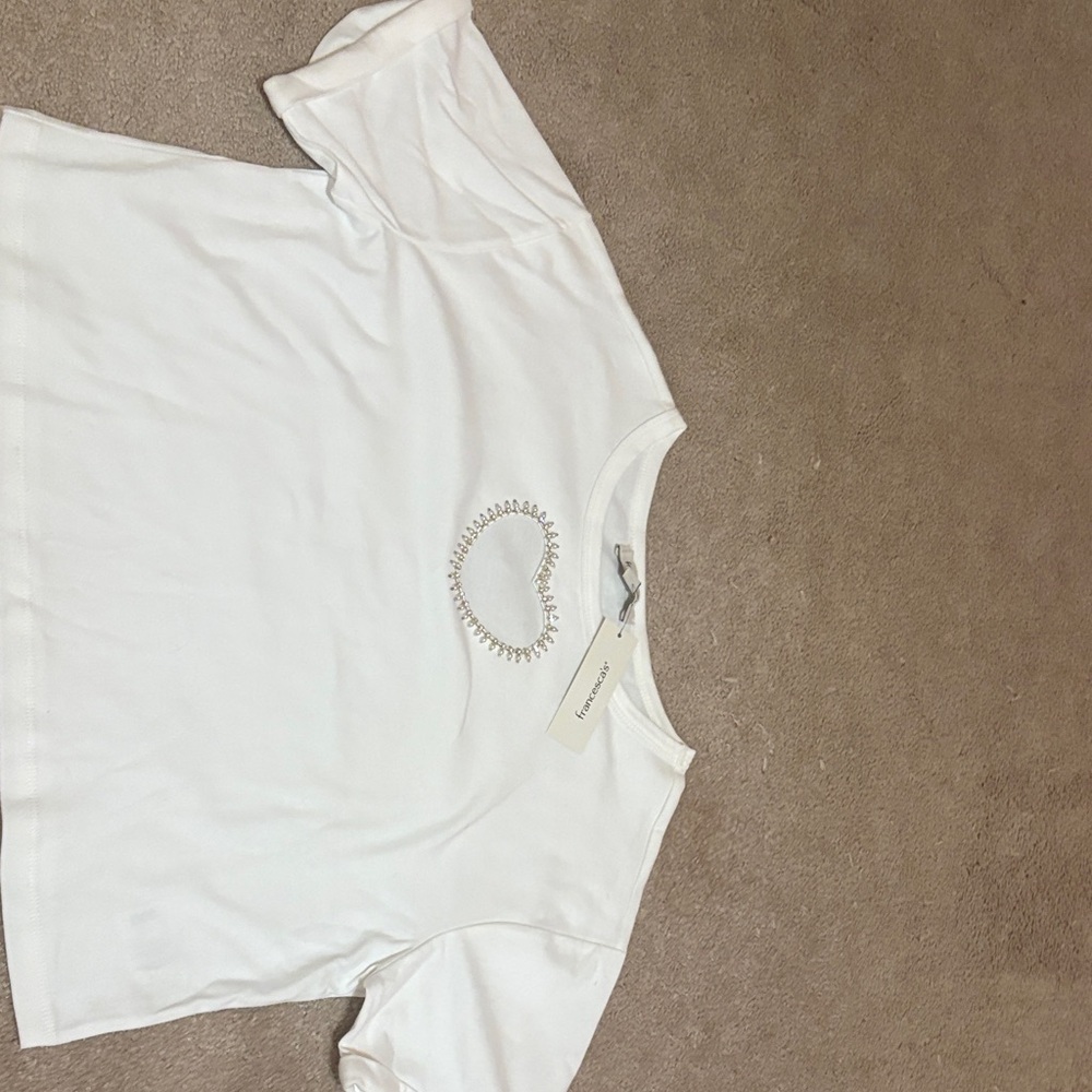 Francesca's Collections White Tee with Embellishment